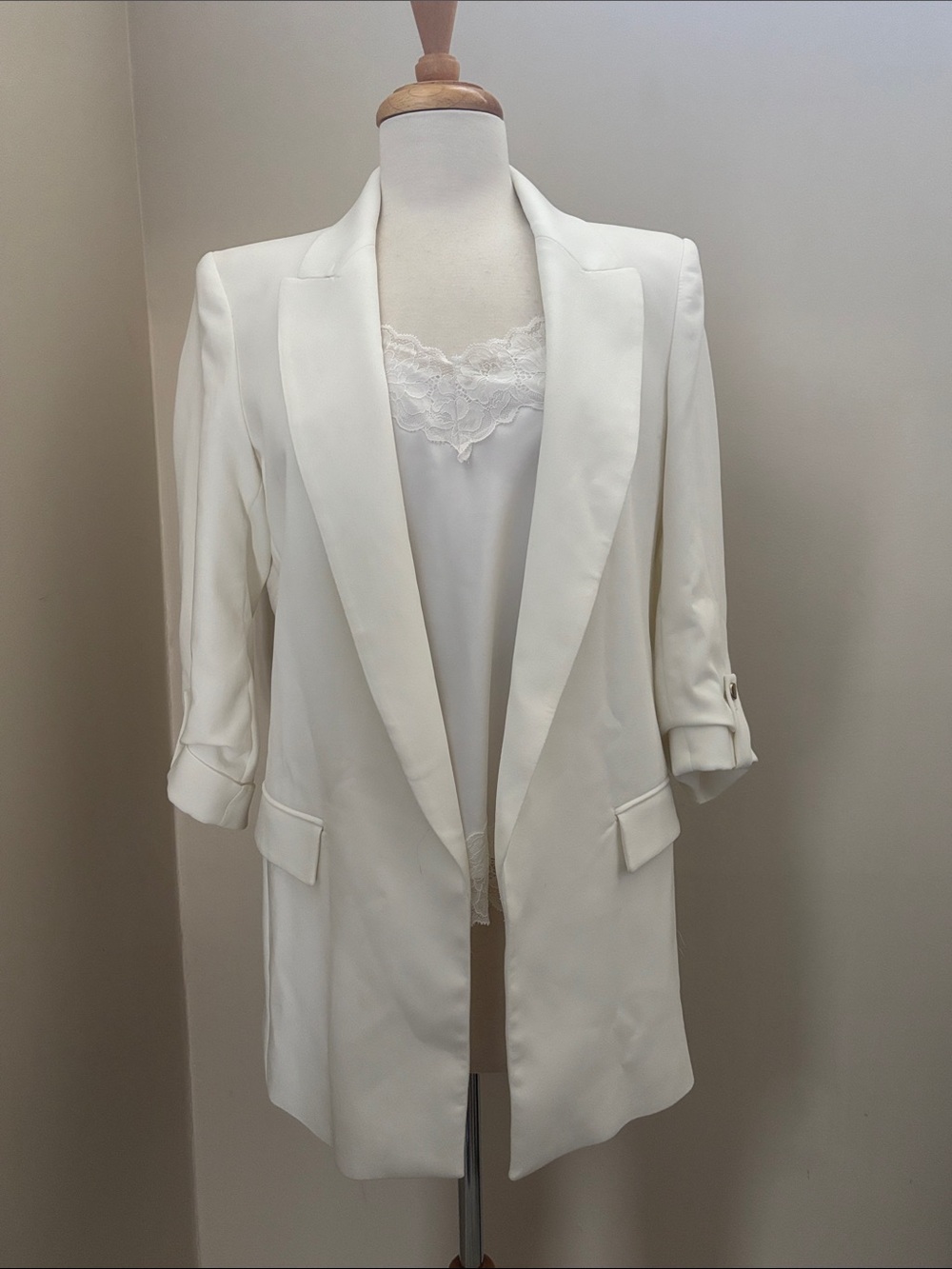 Zara White Long Boyfriend Blazer with Notch Lapels Sz S NWT